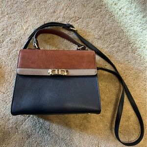 Like New! Dune London Navy, Brown, & Khaki Leather Convertible Satchel